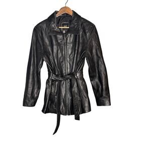 Vintage JLC New York Outerwear 100% Leather Women’s Belted Jacket Size Medium